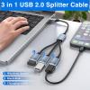 Duttek USB Splitter 1 to 3 with USB A to C Adapter, USB 2.0 Extension Cable 3 Port Hub for PC, MacBook, Laptop, Flash Drive, Keyboard 0.8FT/25cm-Grey view 2