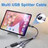Duttek USB Splitter 1 to 3 with USB A to C Adapter, USB 2.0 Extension Cable 3 Port Hub for PC, MacBook, Laptop, Flash Drive, Keyboard 0.8FT/25cm-Grey view 3