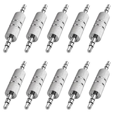 10PCS 3.5mm Male to Male Stereo Audio Plug Connector, TRS Barrel Coupler Metal Adapter Jack for Headphone Speaker Microphone Amplifier Mixer Cable Repair DIY Audio Replacement (Silvery x10Pcs)