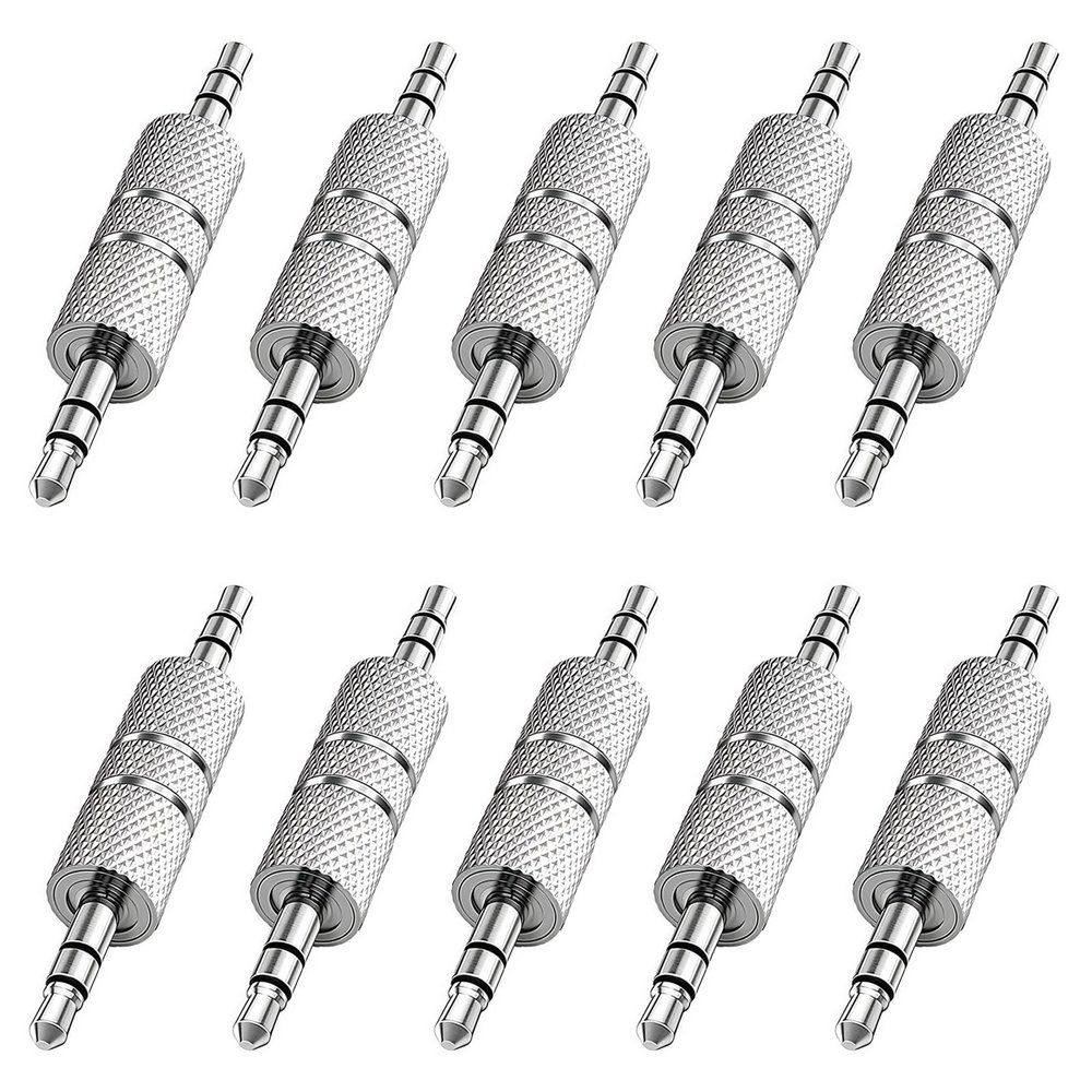 10PCS 3.5mm Male to Male Stereo Audio Plug Connector, TRS Barrel Coupler Metal Adapter Jack for Headphone Speaker Microphone Amplifier Mixer Cable Repair DIY Audio Replacement (Silvery x10Pcs)
