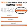 18pcs Silicone Cable Ties, 6-Inch, 12-Inch, 18-Inch Reusable Cable Zip Ties, Bendable Rubber Twist Ties, for Organizing, Bundling and Hooking (Orange, 6in+12in+18in (18pcs)) view 2
