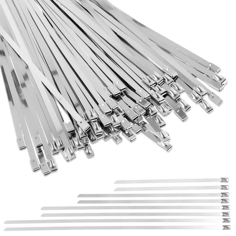 180Pcs 304 Stainless Steel Zip Ties Metal - High Temperature Resistant Self Locking Cable Ties, Antioxidant for Machinery, Vehicles, Exhaust Wrap, Farms, Pipes, Roofs, Cables, and Outdoor Fence