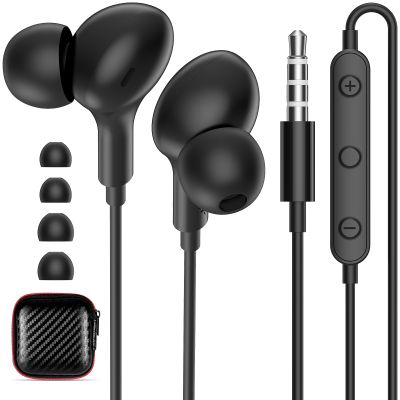 Wired Earbuds with Microphone, All Day Wear Headphones for Apple Airplane Travel, S/M/L in Ear Buds Tips, Remote to Control Music Phone Calls Volume 3.5mm Plug Jack Earphones for Office School Black