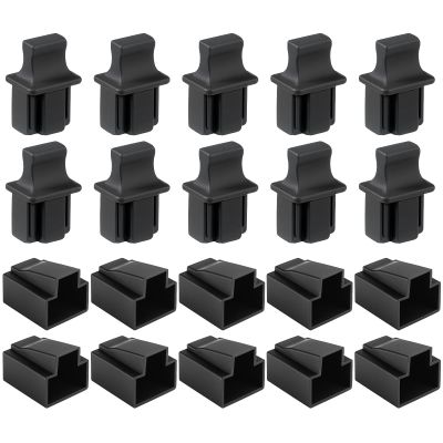 Rj45 Dust Covers Caps, 10 Male + 10 Female Ethernet Port Cover Ethernet Lan Port Protector Rj45 Anti-Dust Cover Plugs Protector Stopper Cap for Fiber Optic Copper Rj45female Fiber Terminal Slot, Black