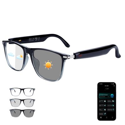 AI Smart Glasses, Bluetooth 6.0 Real-Time Translation Glasses for Men Women, 160+ Languages AI Translator, Open-Ear Bluetooth Glasses with Speakers, Color-Changing Lenses for Business Travel Grey
