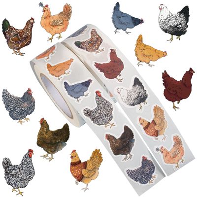 1000PCS Chicken Stickers Roll, 2 Rolls 10 Styles Cute Hen and Farm Stickers, Waterproof Vinyl Decals for Water Bottles Laptops Scrapbooking Party Favors Classroom Rewards