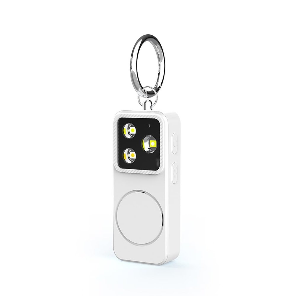iEWENi B11 Portable Lighting Women's Safety Alarm Device 150dB Buzzer Alarm Strobe Light Rechargeable with Charging Cable and Power Switch Night-time Flashlight Keychain (White - Lighting Alarm)
