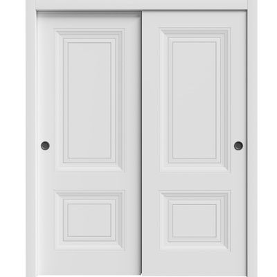 SARTODOORS Sliding Closet Bypass Doors 60 x 84 inches | Base 7422 White | Rails Hardware Set | Wood Solid Bedroom Wardrobe Doors