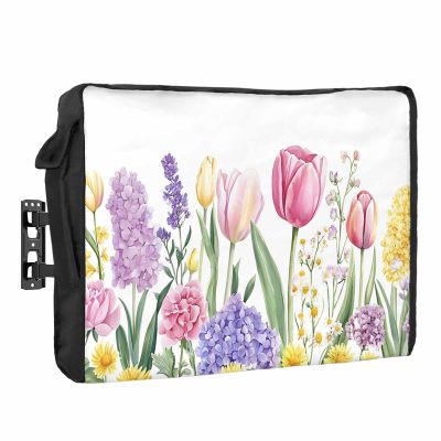Outdoor TV Cover 48 to 50 Inch Weatherproof, Spring Floral Waterproof Outdoor TV Enclosure with Side Pocket, Summer Botanical Pink Wildflower Television Protector Cover