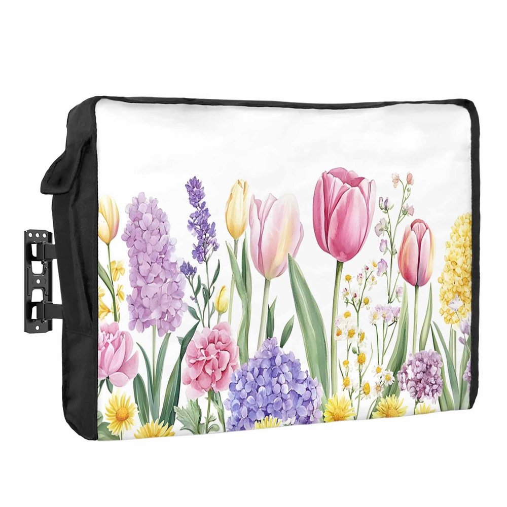 Outdoor TV Cover 48 to 50 Inch Weatherproof, Spring Floral Waterproof Outdoor TV Enclosure with Side Pocket, Summer Botanical Pink Wildflower Television Protector Cover