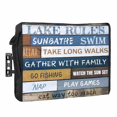 Outdoor TV Cover 80 to 85 Inch Weatherproof, Lake Farmhouse Waterproof Outdoor TV Enclosure with Side Pocket, Vintage Wood Grain Country Pastoral Television Protector Cover