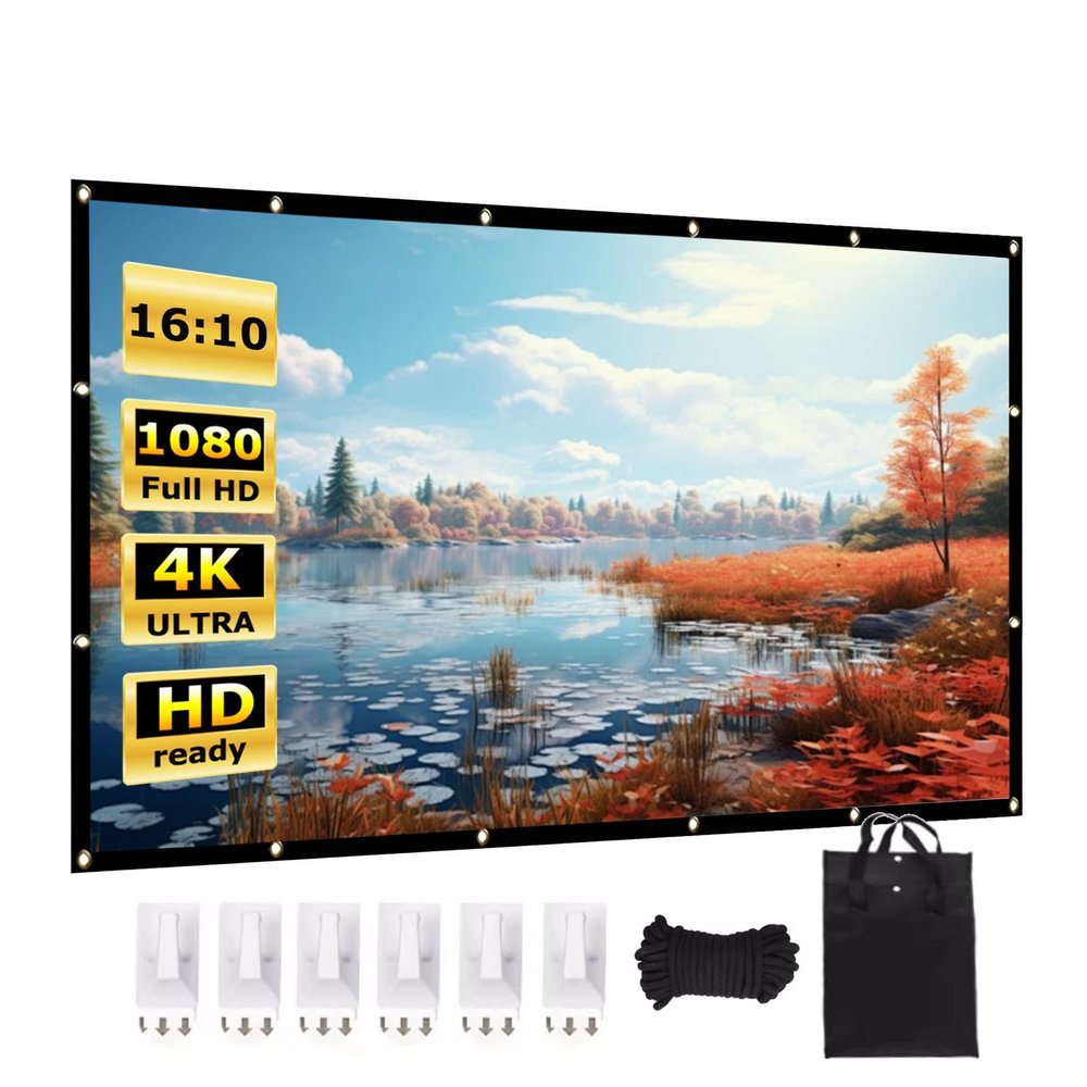 250 in Large Portable Projector Screen Wrinkle-Free, 16:10 HD 4K Outdoor Foldable Projection Screen Washable, 110 in Home Theatre Movie Screen for School Office(16:10 150in)