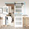 30" W x 84''H White Wood Glass Paneled Sliding Barn Door with Installation Hardware Kit view 3
