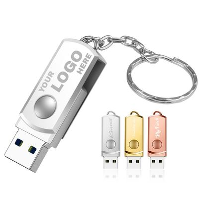 32GB 50Pcs Personalized Custom USB 2.0 Flash Drive with Meatl Keychains, Bulk Customize Promotional Swivel Thumb Drives, Engraved/Printed Your Logo & Text on Dual-Sided for School/Company Events