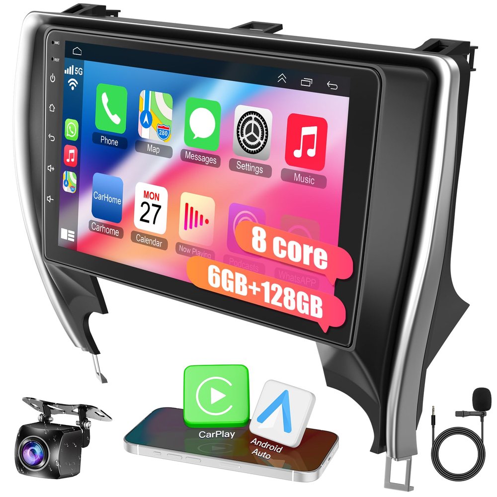 8 Core 6GB+128GB Car Radio for Toyota Camry 2015 2016 2017,10.2 Inch QLED Touch Screen Car Stereo with Carplay&Android Auto,WiFi,GPS Navigation,Bluetooth5.0,FM&AM Radio