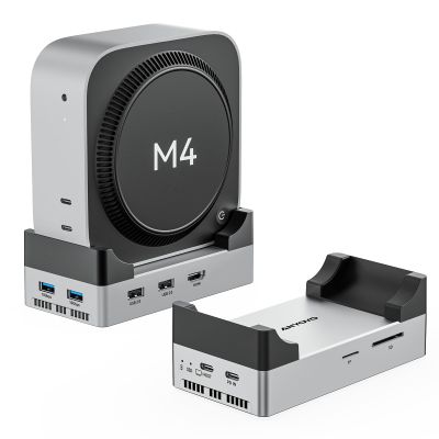 ANYOYO 10Gbps Mac mini M4 Dock and Stand with 8TB NVMe M.2 SSD Enclosure, HDMI 4K@60Hz, 2 USB-A 3.210Gbps, 2 USB-A 2.0, Wi-Fi Signal Friendly Design, Aluminum USB-C Hub for Mac mini M4