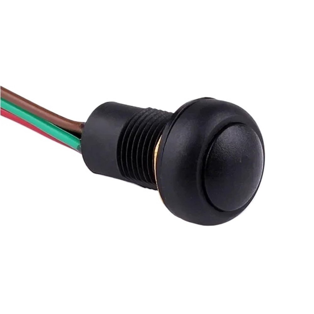 10 Pieces IP67 Round 12mm Plastic Momentary Waterproof Push Button Switch with 2 Wires(Head Color Black,Latching)