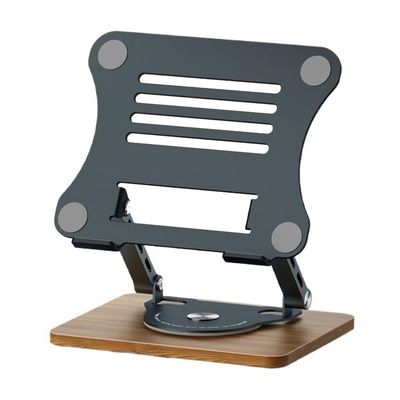 HYgloF Adjustable Laptop Stand Laptop Stand with Wooden Base, 360 Rotation Foldable Portable Notebook Riser Bracket(Gris)