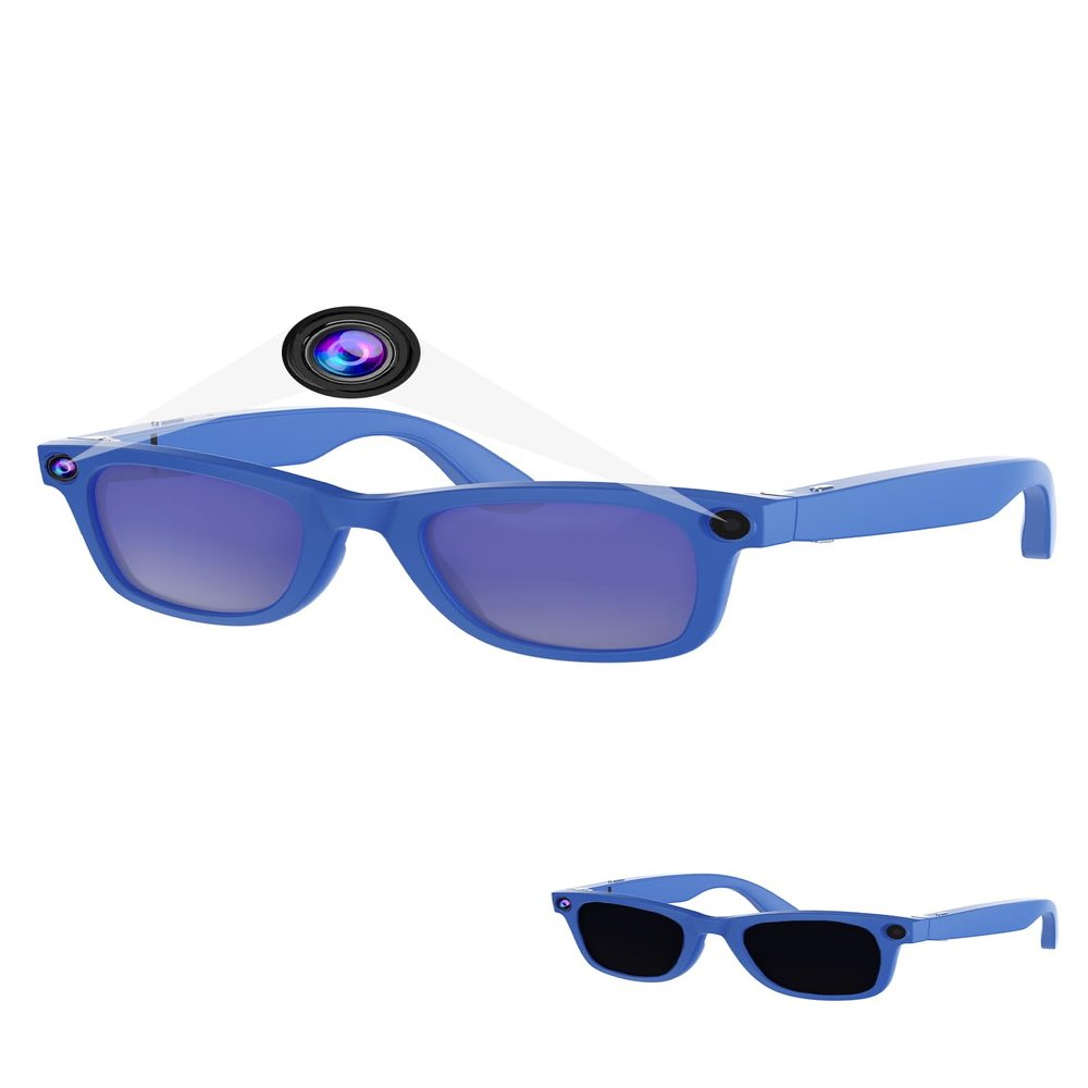 Piluyaa AI Smart Glasses - 800W HD Camera, 1080P Video, Voice Control, Bluetooth/Wi-Fi, 220mAh Fast Charging, Lightweight for Hands-Free Recording(Anti-Blue Lights & Sunglasses Lenses Included-Blue)