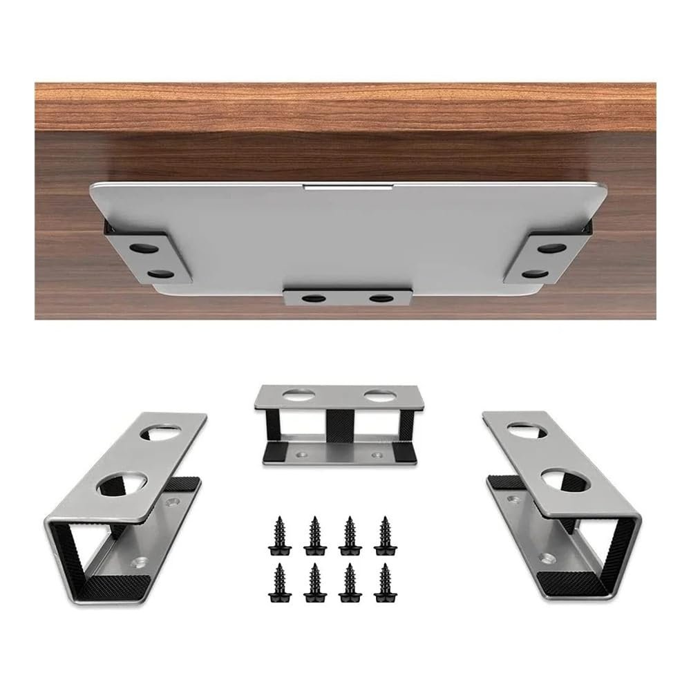 Adjustable Laptop Stand Under Desk Laptop Mount Holder, Aluminum Storage Bracket with Anti-Scratch Felt Board(Silver)