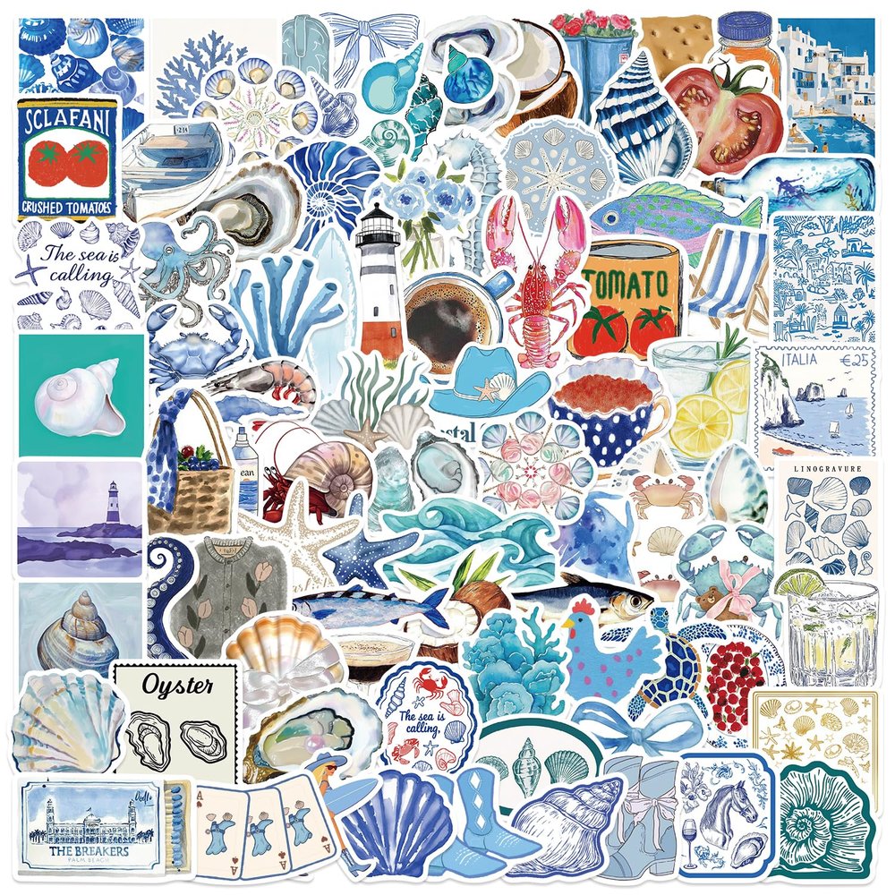 100PCS Aesthetic Stickers Pack, Cute Beach Ocean Coastal Theme Gifts Waterproof Vinyl Decals for Girl Teen Adult Water Bottle Laptop Phone Computer Skateboard Luggage Notebook Journal Scrapbook