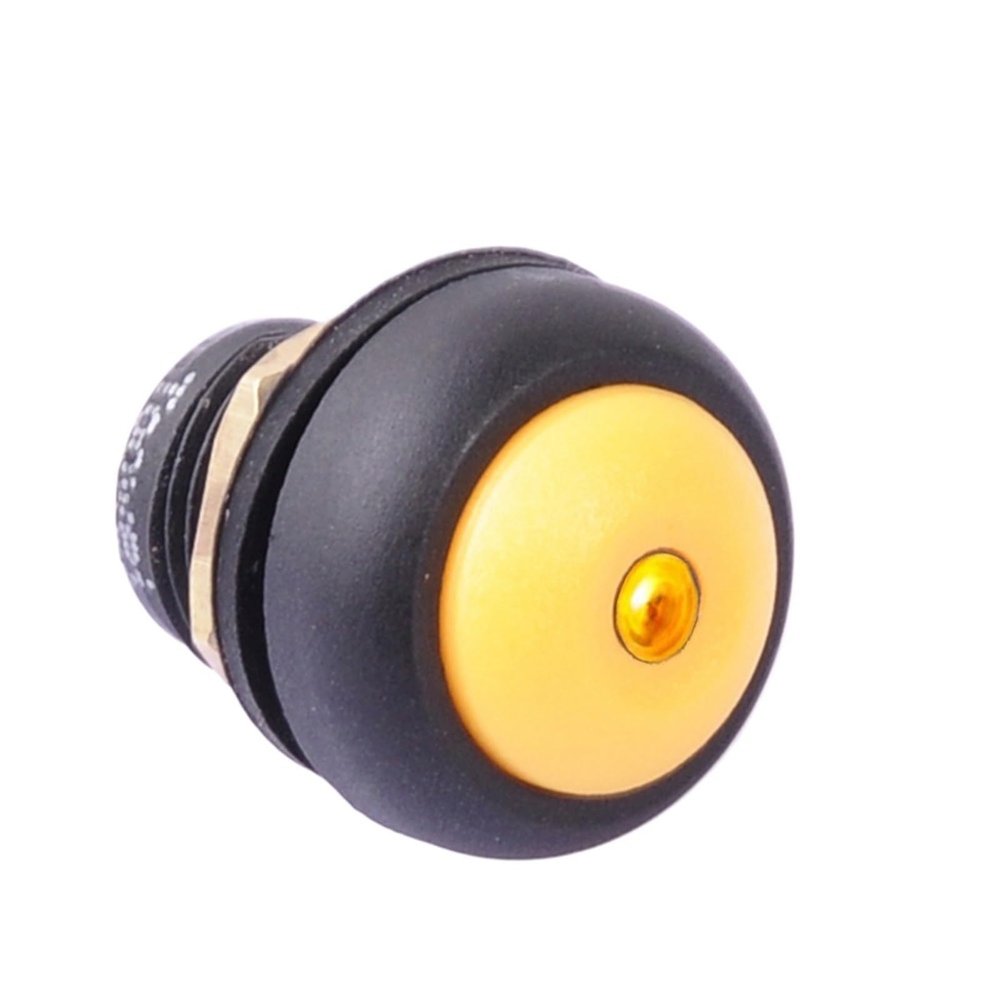 5pcs 12mm Black Body Platic Switch Power Symbol LED Illumination Momentary Reset Fixation Self Locking Latching Waterproof Switch(Yellow,Latching_LED Voltage 12V)