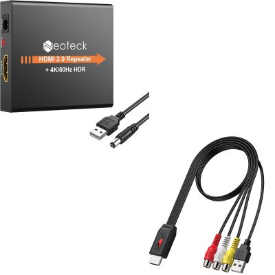 Neoteck Audio Conversion Kit: HDMI 2.0 Repeater 4K Signal Amplifier & RCA to HDMI Converter 20cm for Game Consoles