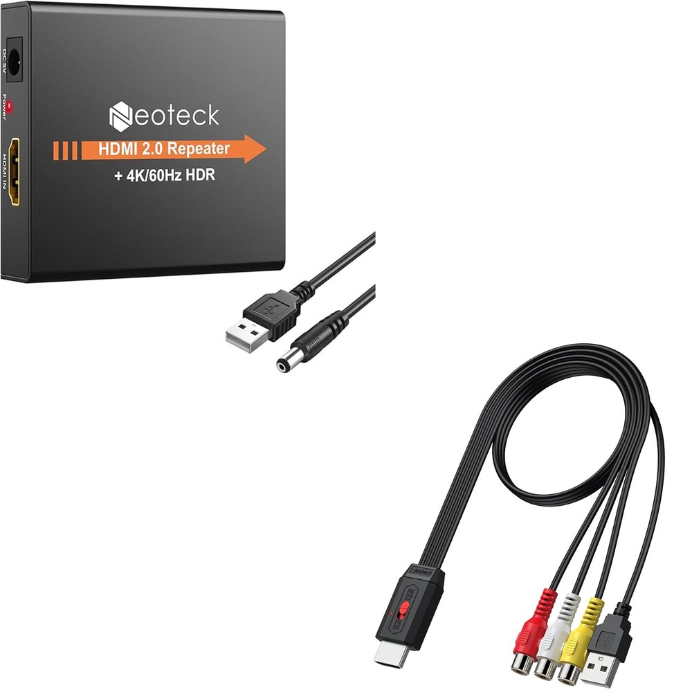 Neoteck Audio Conversion Kit: HDMI 2.0 Repeater 4K Signal Amplifier & RCA to HDMI Converter 20cm for Game Consoles