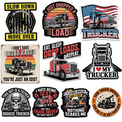 10 Pcs Trucker Sticker Pack Funny Truck Driver Vinyl Decals for Laptops, Water Bottles, Toolboxes & Coolers American Flag Big Rig Humor Stickers for Truckers & Road Life (Normal, 4 Inch)