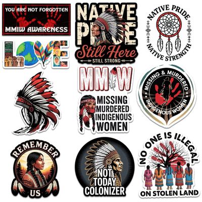 10 Pcs Native American Sticker Pack Indigenous Pride & Awareness Vinyl Decals for Laptops, Water Bottles, Journals & Scrapbooking MMIW Support & Cultural Heritage Stickers (Normal, 3 Inch)