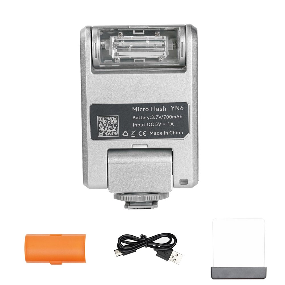 CHEOTIME Mini Camera Flash, Compact Manual Hot Shoe Flash 4 Level Power Control Digital Camera Flash Rechargeable Photography Lighting for DSLR (Sliver)
