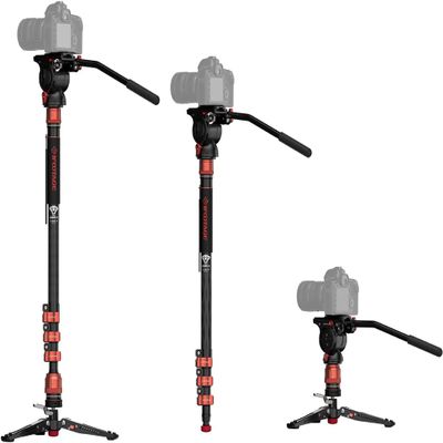 IFOOTAGE C180F-P+K5S Cobra 3 Monopod with Fluid Head, Payload up to 17.6lbs/8KG,Max. Height 71"/180cm, New and Good Item with Defective Box