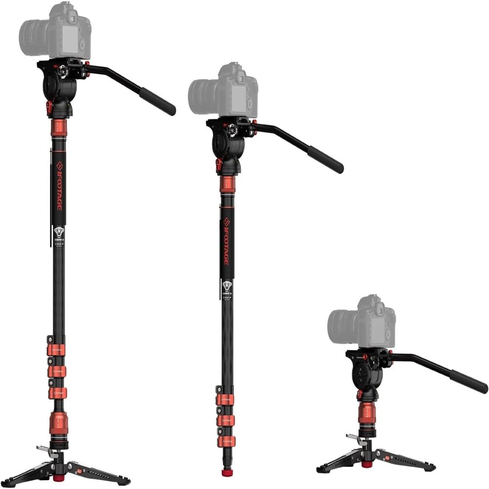 IFOOTAGE C180F-P+K5S Cobra 3 Monopod with Fluid Head, Payload up to 17.6lbs/8KG,Max. Height 71"/180cm, New and Good Item with Defective Box
