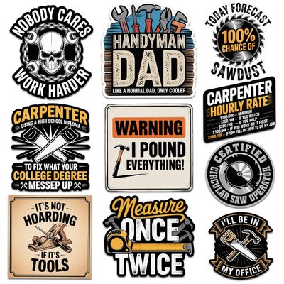 10 Pcs Handyman & Carpenter Sticker Pack Funny Tool & Woodworking Vinyl Decals for Laptops, Toolboxes, Water Bottles & Garage Decor Construction & DIY Humor Stickers (Normal, 4 Inch)