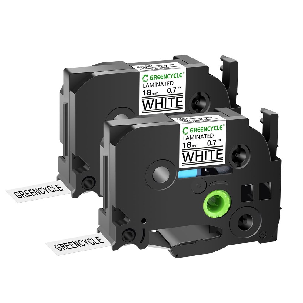 GREENCYCLE 18mm Label Maker Tape Compatible for Brother P-touch TZe-241 18mm 0.7'' Laminated White TZ-241 TZe241 Black on White 3/4'' TZe TZ Tape for Ptouch PT-D400 D410 D600 D610BT P700 P750W, 2 Pack