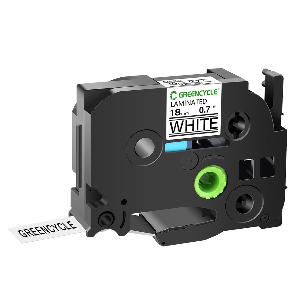 GREENCYCLE 18mm Label Maker Tape Compatible for Brother P-Touch TZe-241 18mm 0.7'' Laminated White TZ-241 TZe241 Black on White TZe TZ Tape for Ptouch PT-D400 D410 D600 D610BT P700 P750W, 40 Pack