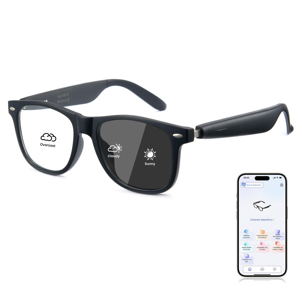 Cyxus AI Smart Photochromic Glasses, Meeting Transcription & Summaries 144 Language Translator 11h Playtime Voice Control HD Calls Business Travel AI8284