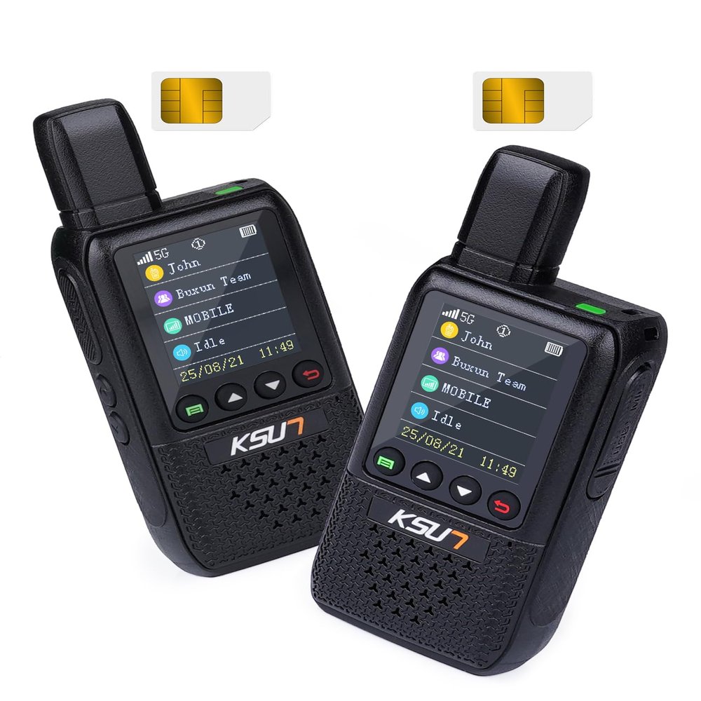 KSUN CT12 Global POC Radio with Data Card, UHF Handheld Radio Long Range Walkie Talkie, 4G Network Radio Portable Dual PTT & Antenna, Rechargeable for Industrial Work, 2 Pack