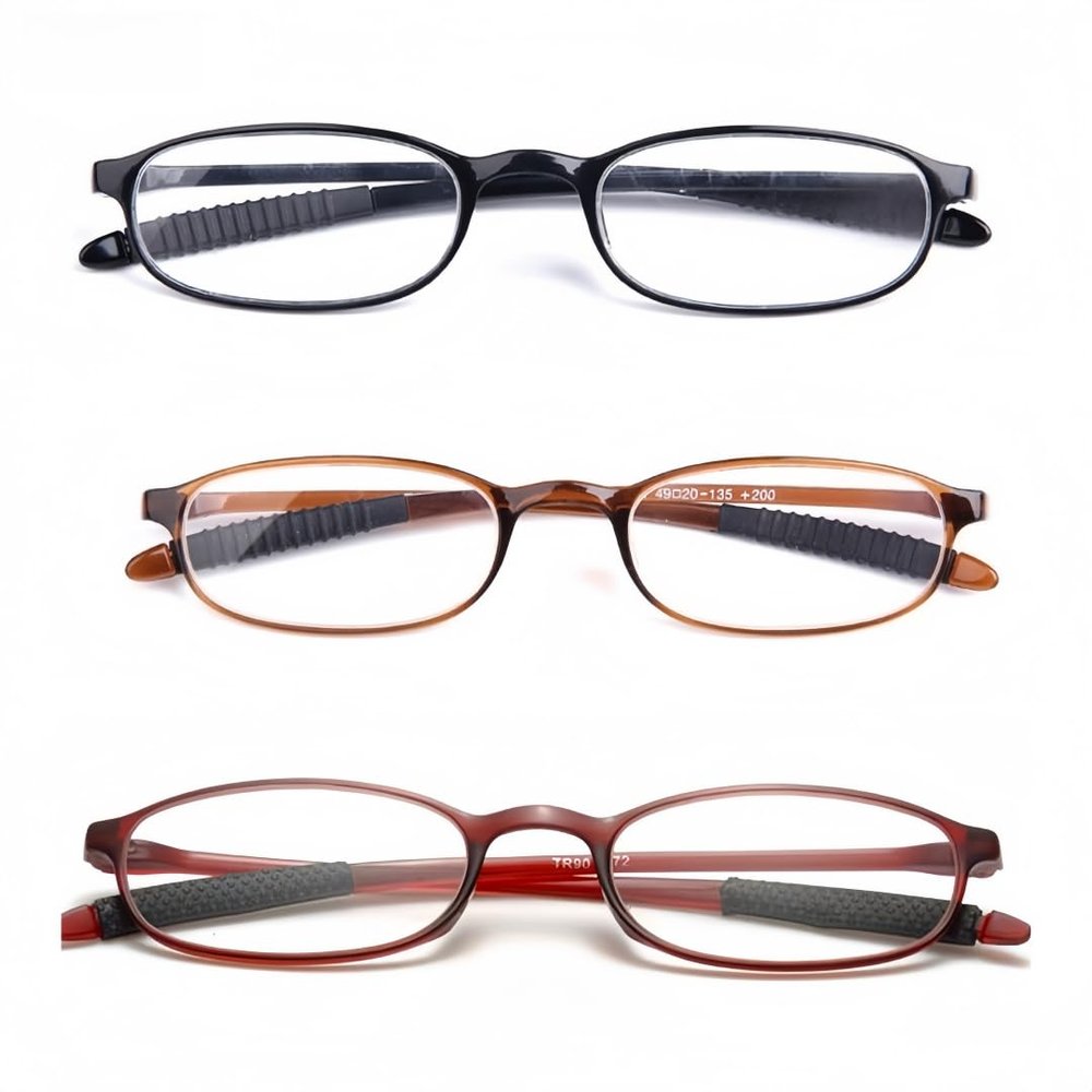 Lightweight Reading Glasses TR90 Frame Magnification Rectangular Women Men Unisex Full Rim (3 PCS One Black+One Brown+One Red, 3.5, x)