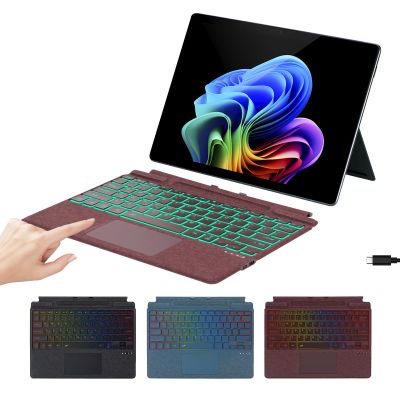 Aulaiiex Microfiber Leather Keyboard for Surface Pro 11/10/9/8/X, Bluetooth Keyboard Type Cover with Palm Rejection Touchpad, Pen Holder, Type-C Charging, 7-Color Backlight for Microsoft Surface Pro