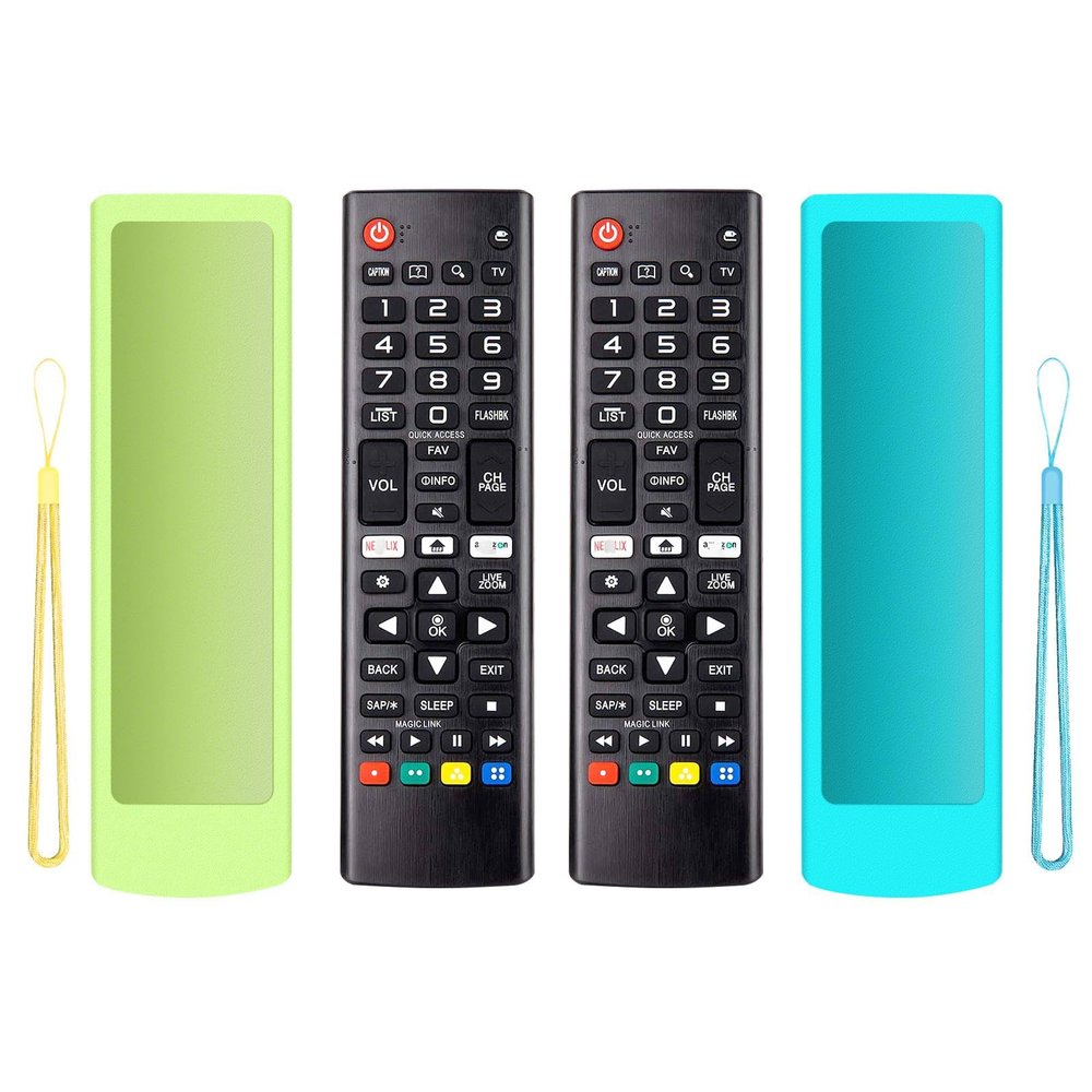 (2+2 Packs) Universal Replacement Remote No Setup Fit LG All TV Remote with Anti-Lost Soft Protective Silicone Cover Case Blue & Yellow Compatible with LG All Smart LCD LED HDTV UHD OLED 3D 4K TVs