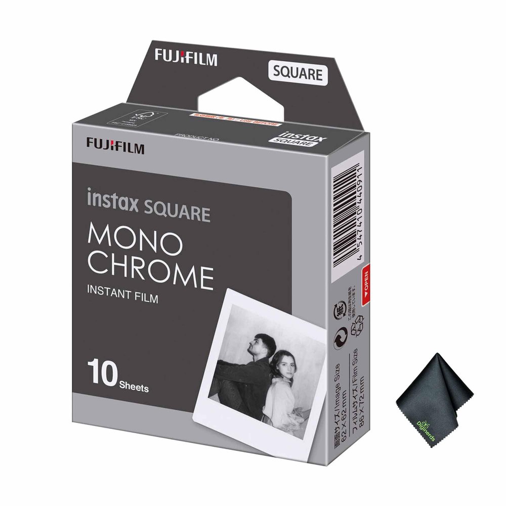 FUJIFILM INSTAX Square Monochrome Instant Film (10 Exposures) Bundle with Microfiber Cleaning Cloth