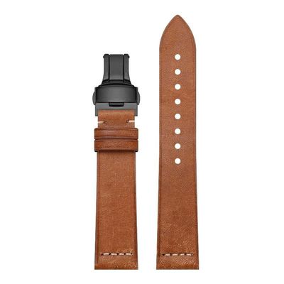 Genuine Leather Strap For IWC Portofino Portugieser 7-Day Pilot's Watches Vintage Frosted Cowhide Butterfly Clasp Watch Strap(Brown b2,21mm)