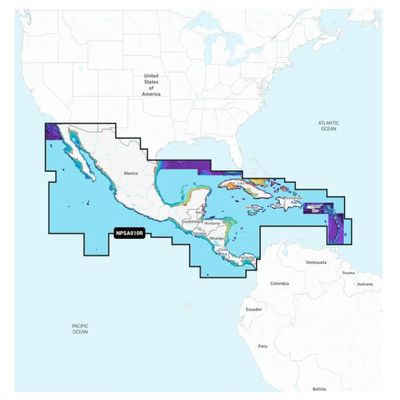 Marine Cartography | Navionics Platinum+ | Central America & Caribbean | SD/Micro-SD Card | 1-Year Subscription | Auto Guidance | High-Resolution Relief & Satellite Imagery | 3D View