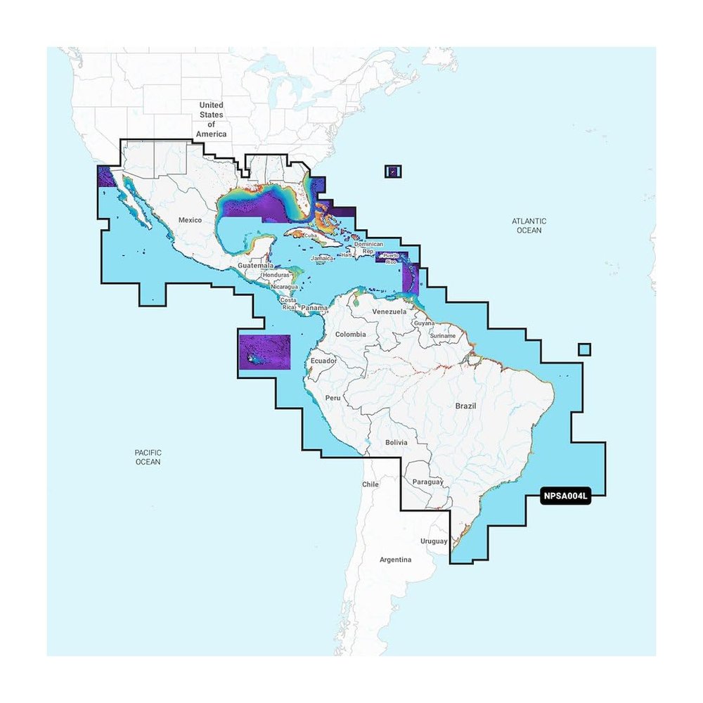 Marine Cartography - Mexico, Caribbean to Brazil | SD/Micro-SD Card with Auto Guidance, Relief Shading and 3D View