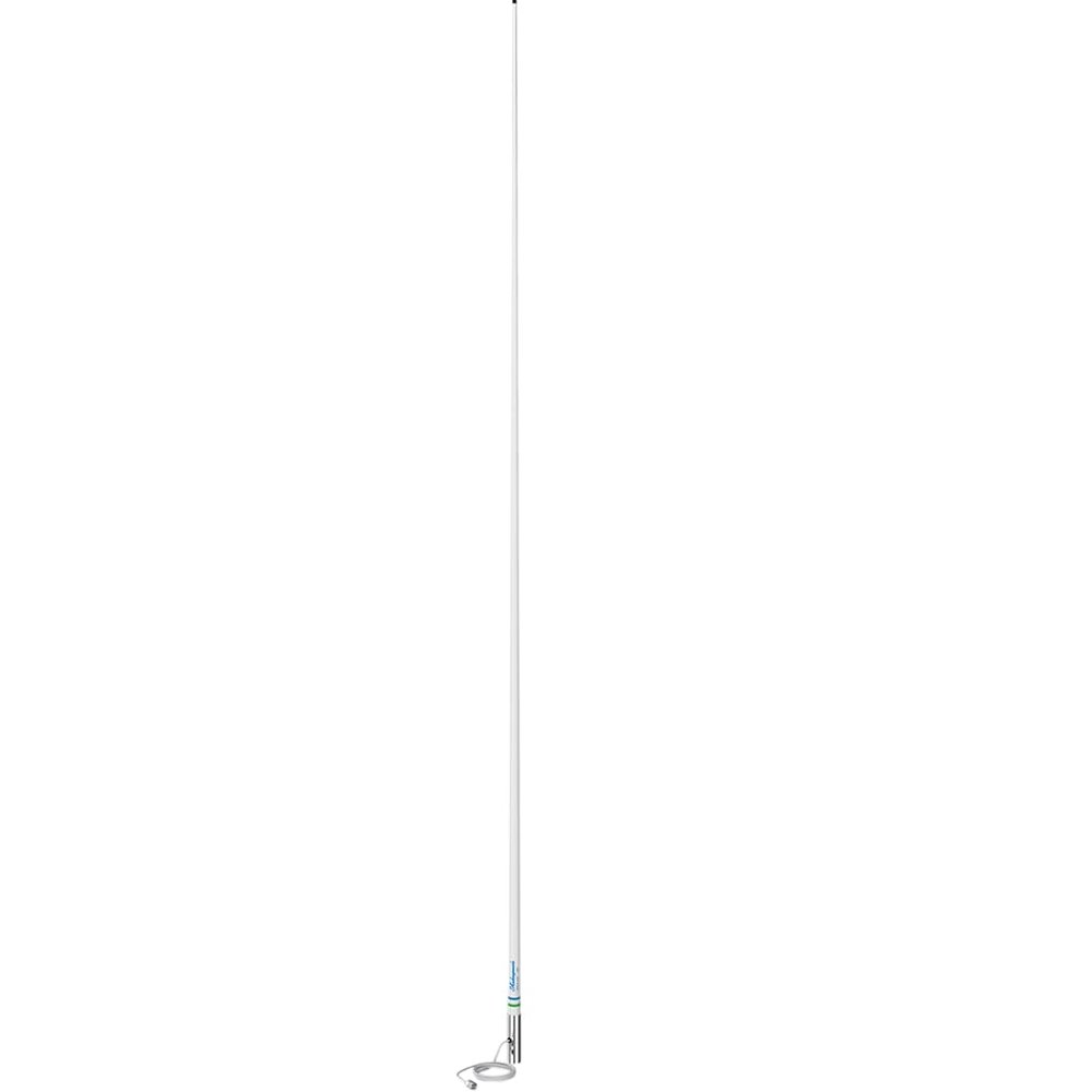 VHF Antenna - 8-Foot White Monopole | 6dB Gain Ratchet Mount | Chrome Brass Ferrule with 15-Foot RG-58 Cable and PL-259 Connector