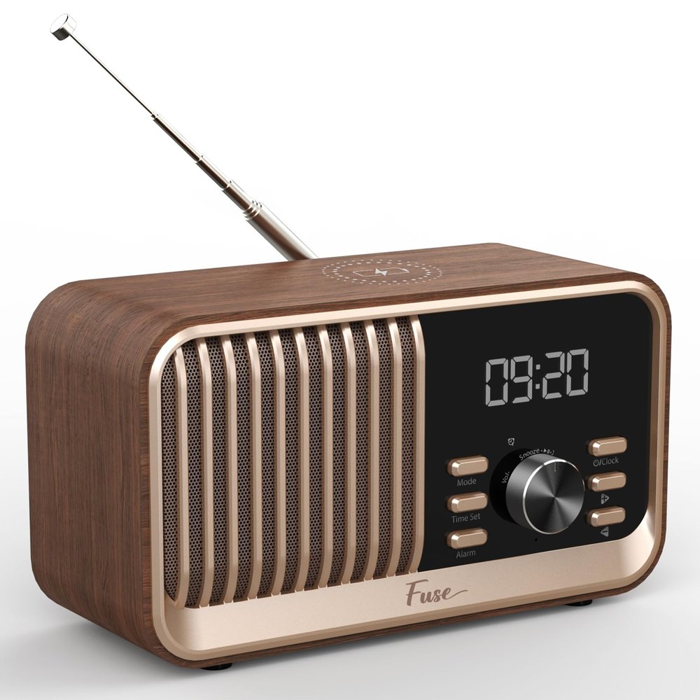 Fuse Hark Bluetooth Radio Speaker | Wireless 10W Charger | FM Radio Speaker with Bluetooth & AUX Input | Alarm Clock | 3 Level Dimmer | Charging Block Included