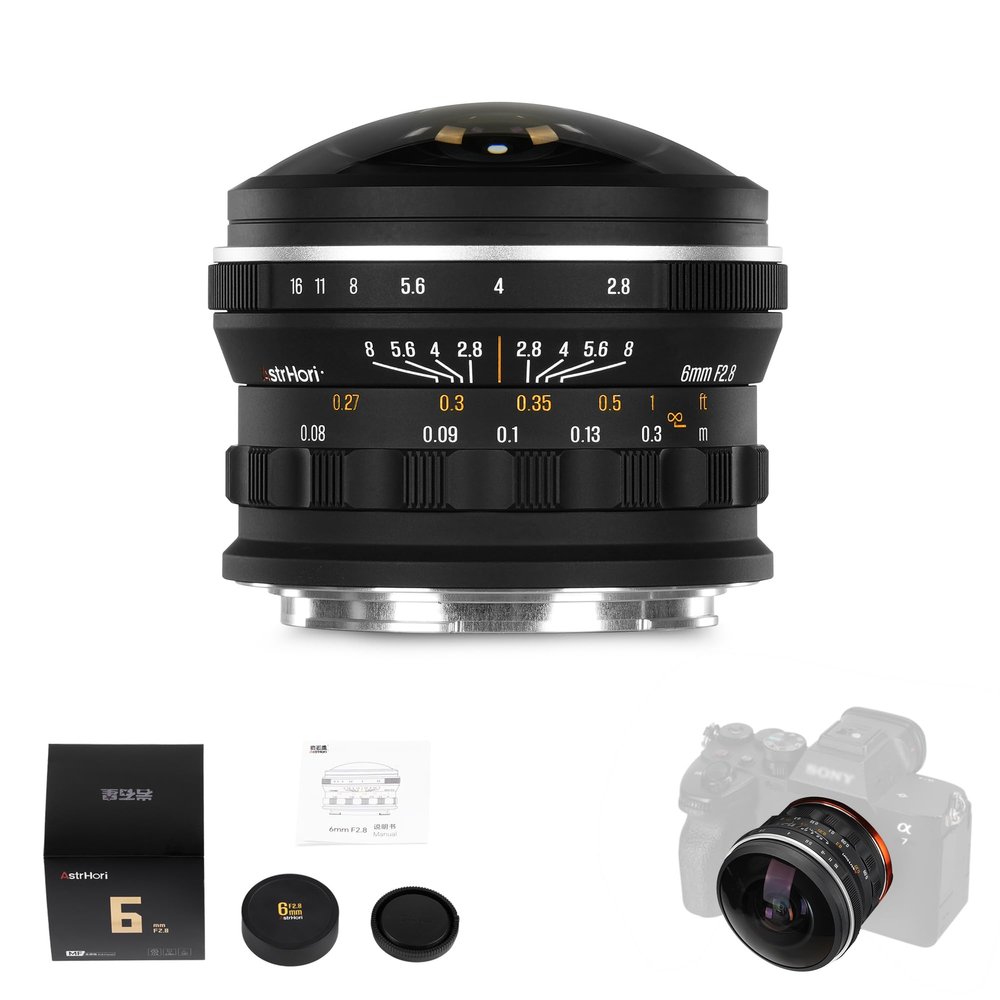 AstrHori 6mm F2.8 Full-Frame Circular Fisheye Lens, 220 Ultra-Wide Angle, Manual Focus, Ideal for Landscape, Architecture & Creative Photography (Fit for E-Mount)