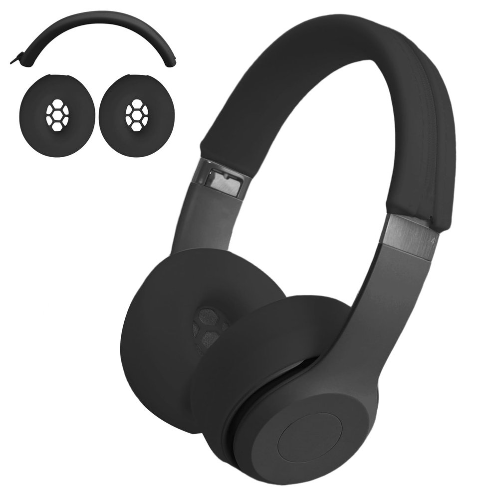 Adhiper 2-in-1 Silicone Sweat Case Cover for Beats Solo 4 & Solo 3 Headphones, Soft Non-Slip Earpad Covers & Zipper Headband Cover Solo4 Solo3 Accessories, Waterproof & Sweatproof - Black