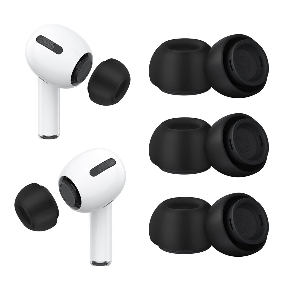 3 Pairs Replacement Ear Tips for Airpods Pro 2nd and Airpods Pro Generation with Portable Storage Box, Noise Reduction Hole & Built-in Dust Guard Screen, Silicone Ear Tips for Airpods Pro(Black, M)